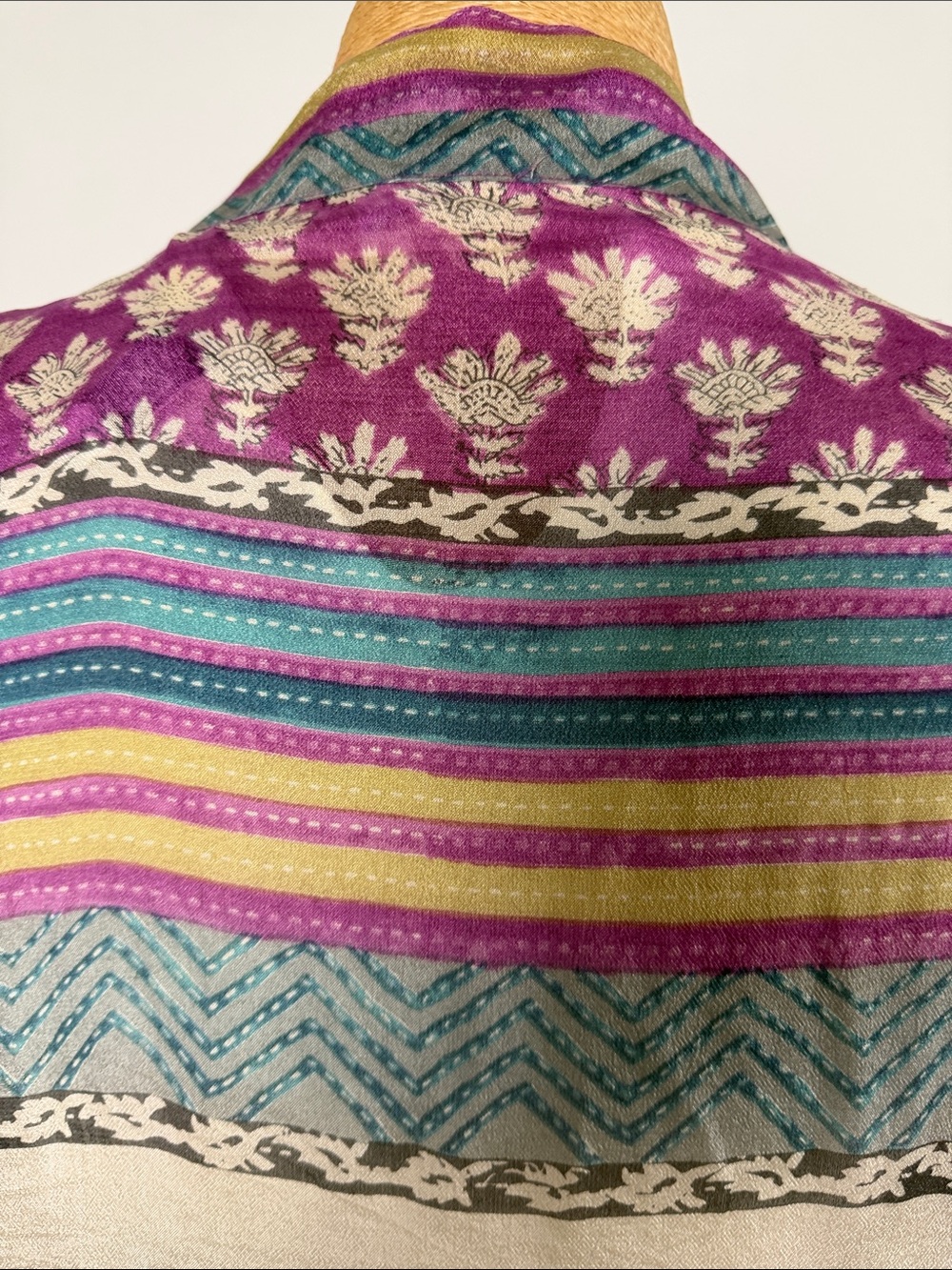 Mes Demoiselles Purple Teal Gold Striped Floral Scarf - Picture 7 of 9